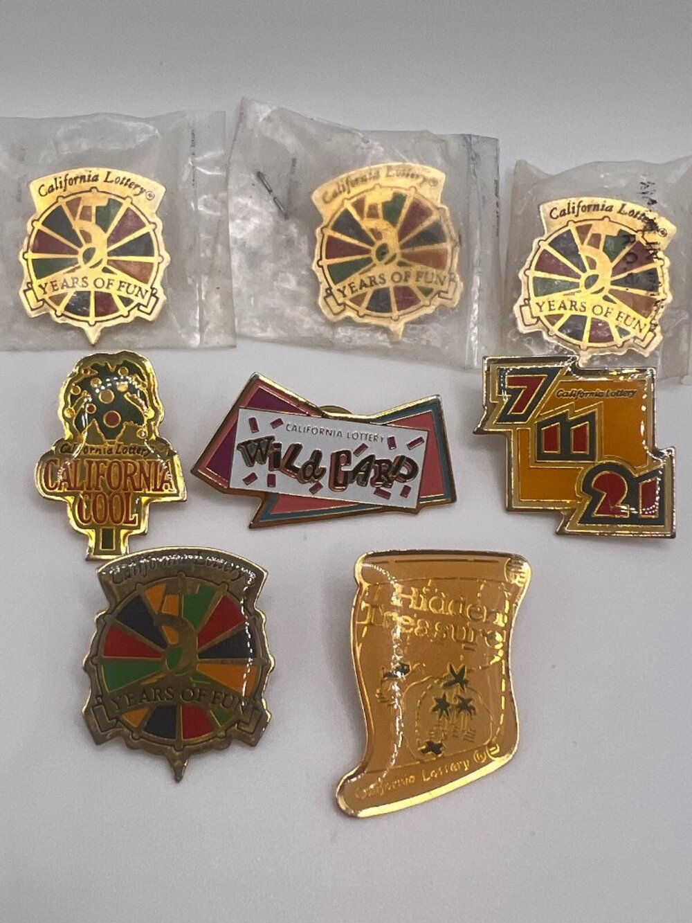 Vintage Lot of 8 California Lottery Game Lapel Pins